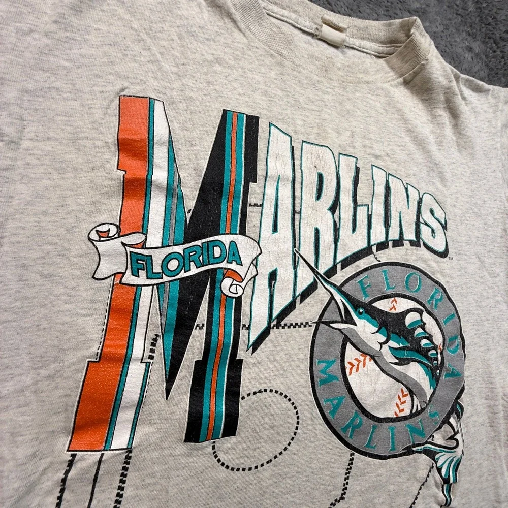Florida Marlins T-Shirt Kids XL Gray Vintage 90s Baseball Tee USA Made 1993